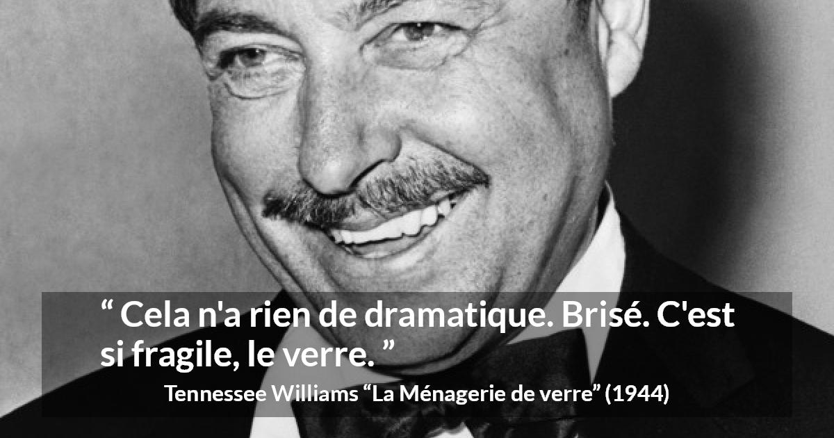 Citation de Tennessee Williams sur la fragilité tirée de La Ménagerie de verre - Cela n'a rien de dramatique. Brisé. C'est si fragile, le verre.