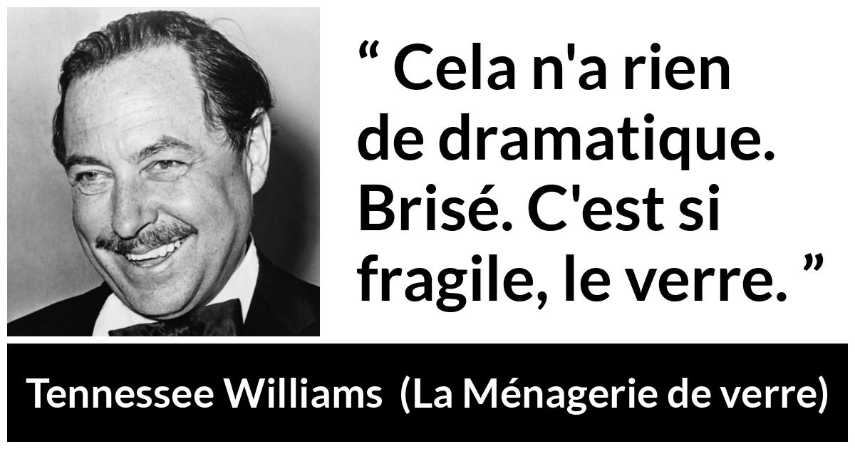 Citation de Tennessee Williams sur la fragilité tirée de La Ménagerie de verre - Cela n'a rien de dramatique. Brisé. C'est si fragile, le verre.