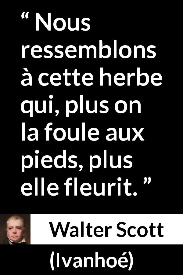 Citation de Walter Scott sur l'adversité tirée d'Ivanhoé - Nous ressemblons à cette herbe qui, plus on la foule aux pieds, plus elle fleurit.