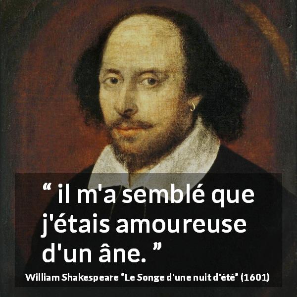 Citation de William Shakespeare sur l'amour tirée du Songe d'une nuit d'été - il m'a semblé que j'étais amoureuse d'un âne.