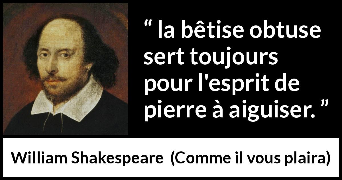 Citation de William Shakespeare sur l'intelligence tirée de Comme il vous plaira - la bêtise obtuse sert toujours pour l'esprit de pierre à aiguiser.