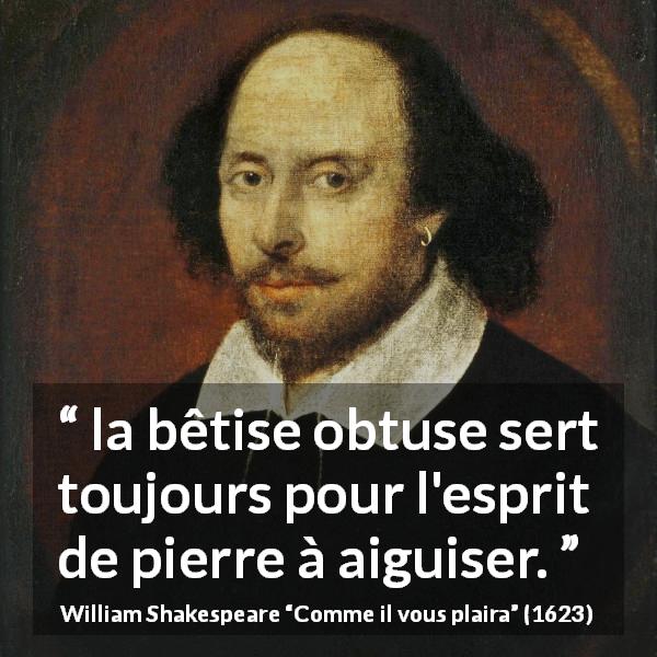 Citation de William Shakespeare sur l'intelligence tirée de Comme il vous plaira - la bêtise obtuse sert toujours pour l'esprit de pierre à aiguiser.